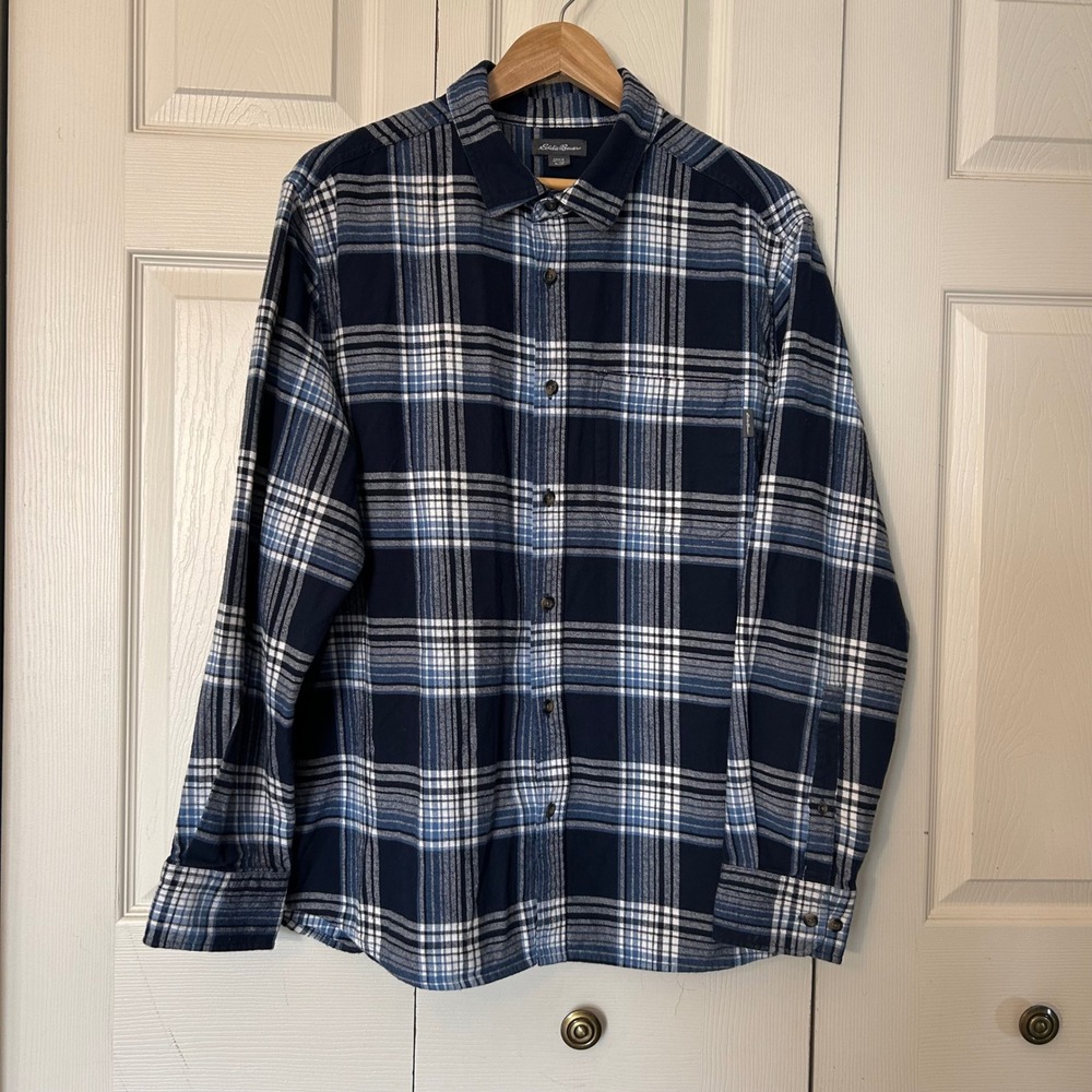 Eddie Bauer Flannel Shirt Top Long Sleeve Blue Plaid Casual‎ Work Men's XL